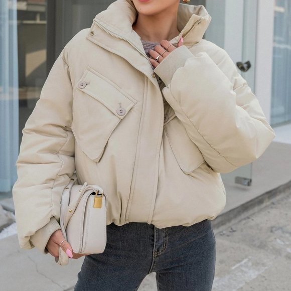 beige double flap pocket puffer jacket streetwear gorpcore classic - Picture 8 of 8